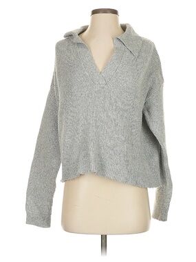 Gilly Hicks Light Gray V-Neck Collared Sweater